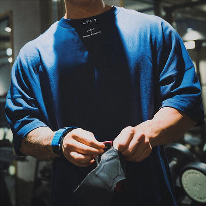 LYFT JAPAN&UK コットンジムシャツ スポーツTシャツ メンズ 半袖 ランニングシャツ ワークアウト トレーニングTシャツ フィットネス ゆったり 大きいサイズ M〜XXXL
