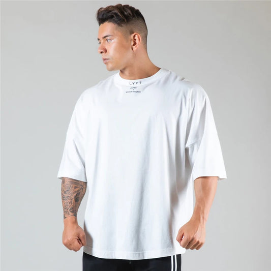 LYFT JAPAN&UK コットンジムシャツ スポーツTシャツ メンズ 半袖 ランニングシャツ ワークアウト トレーニングTシャツ フィットネス ゆったり 大きいサイズ M〜XXXL