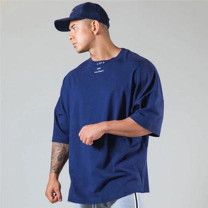 LYFT JAPAN&UK コットンジムシャツ スポーツTシャツ メンズ 半袖 ランニングシャツ ワークアウト トレーニングTシャツ フィットネス ゆったり 大きいサイズ M〜XXXL