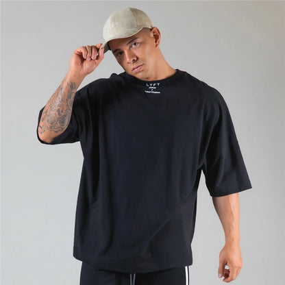 LYFT JAPAN&UK コットンジムシャツ スポーツTシャツ メンズ 半袖 ランニングシャツ ワークアウト トレーニングTシャツ フィットネス ゆったり 大きいサイズ M〜XXXL