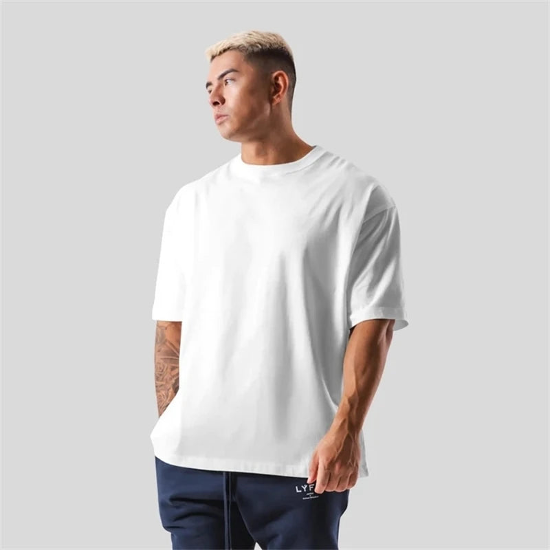 230g M-5XL 無地Tシャツ メンズ 大きいサイズ 100％コットン ジム スポーツ フィットネス ゆったり 半袖 ランニングシャツ トレーニング ワークアウトTシャツ