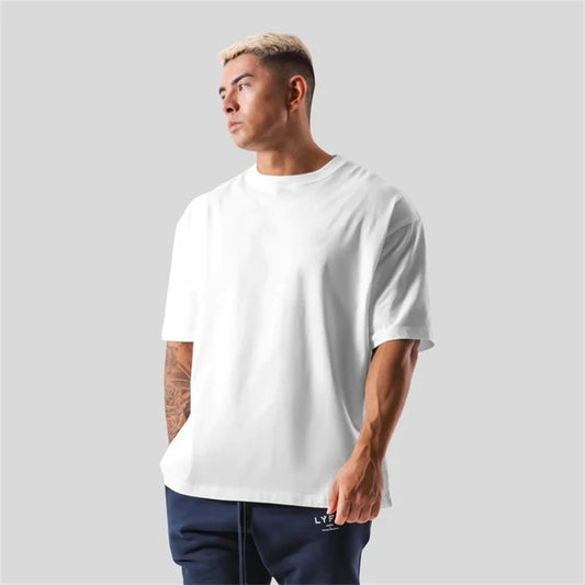 230g M-5XL 無地Tシャツ メンズ 大きいサイズ 100％コットン ジム スポーツ フィットネス ゆったり 半袖 ランニングシャツ トレーニング ワークアウトTシャツ