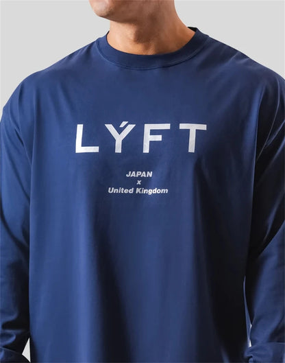 LYFT JAPAN&UK プリント長袖Tシャツ メンズ 100％コットン 250g ジム フィットネス ボディビル ワークアウト カジュアル スポーツTシャツ トップス
